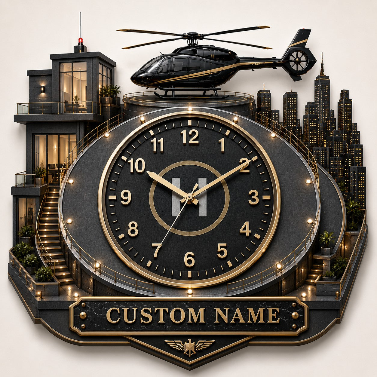 Private Aviation Lifestyle Custom Name Wall Clock — personalized with a custom name