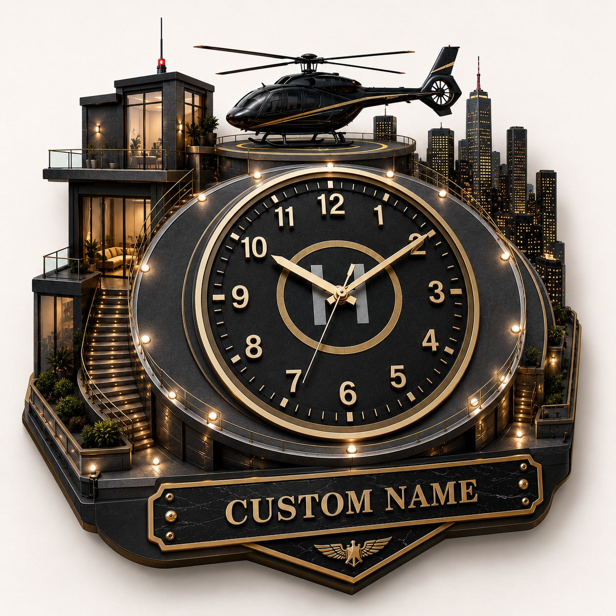 Private Aviation Lifestyle Custom Name Wall Clock — personalized with a custom name