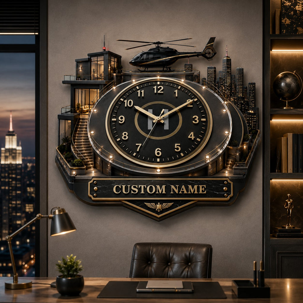 Private Aviation Lifestyle Custom Name Wall Clock — personalized with a custom name