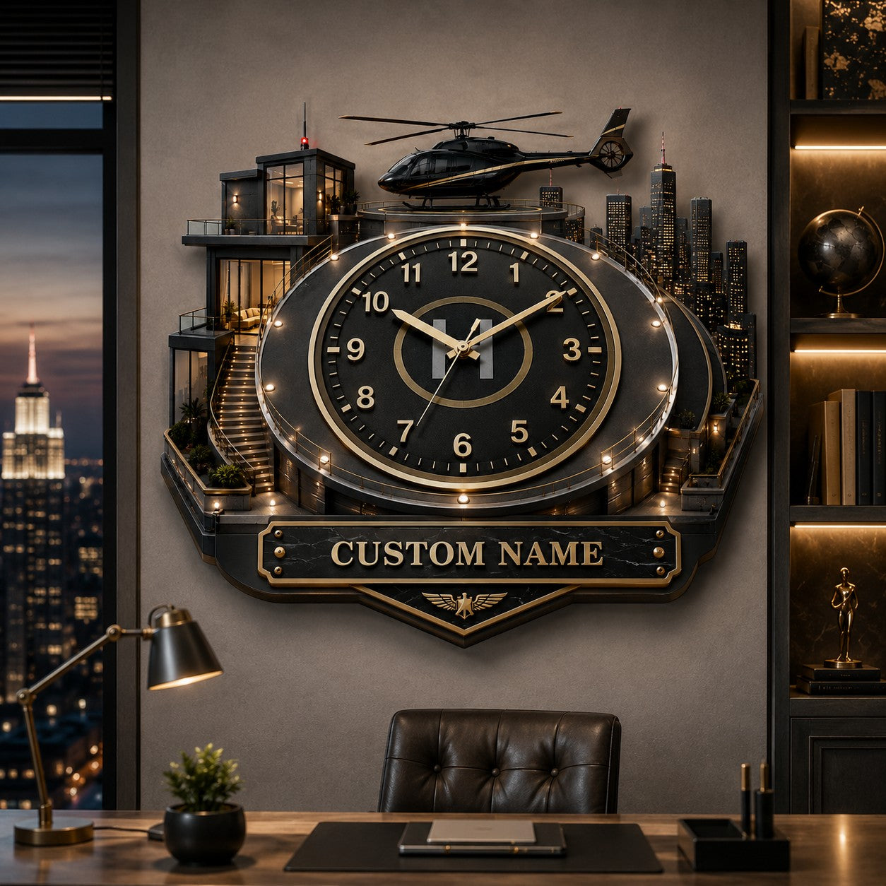 Private Aviation Lifestyle Custom Name Wall Clock — personalized with a custom name