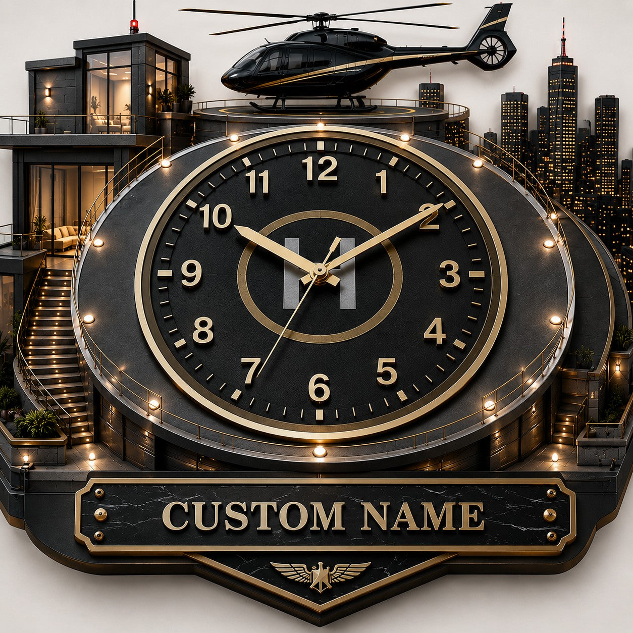 Private Aviation Lifestyle Custom Name Wall Clock — personalized with a custom name