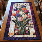 Tulips in a Vase on Cream Table Runner