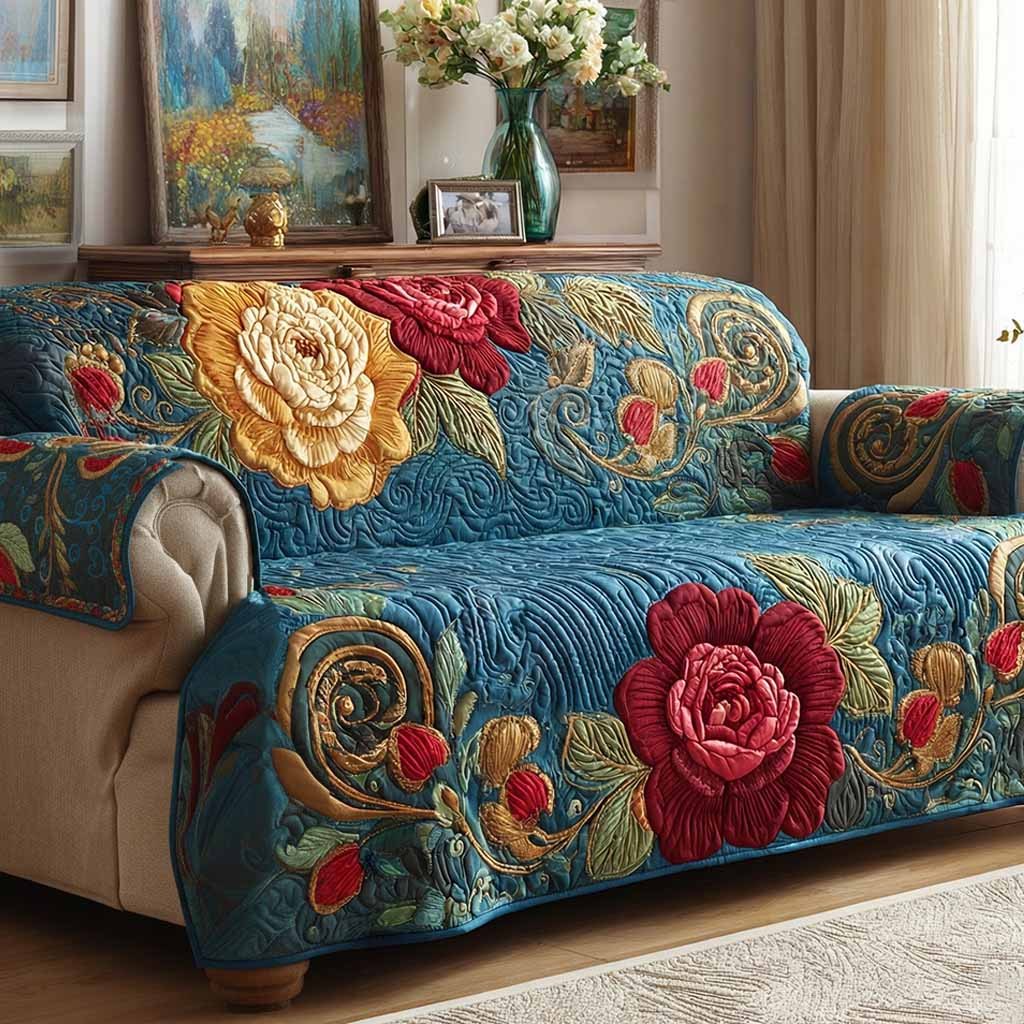Teal Blossom Sofa Cover