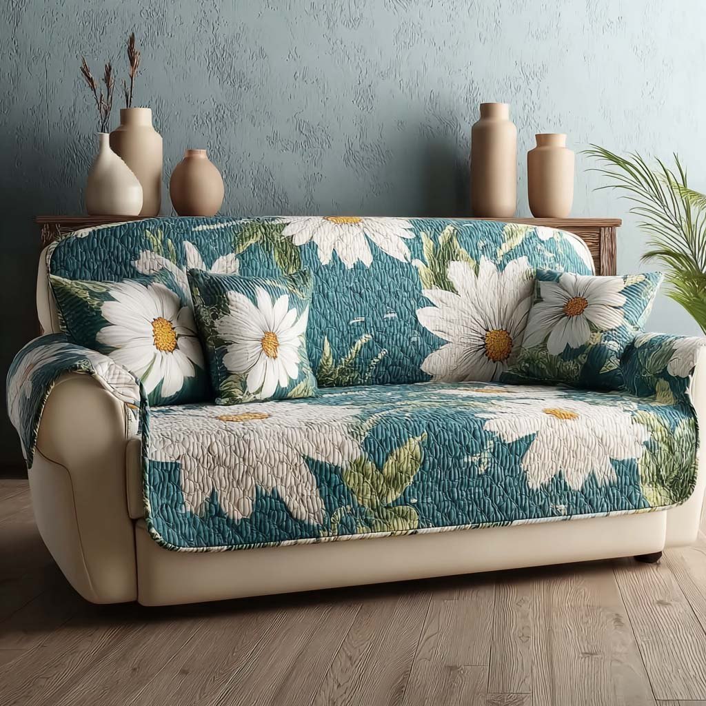 Teal Daisy Sofa Cover
