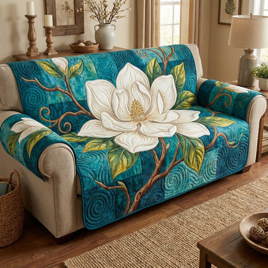 Teal Magnolia Bloom Sofa Cover