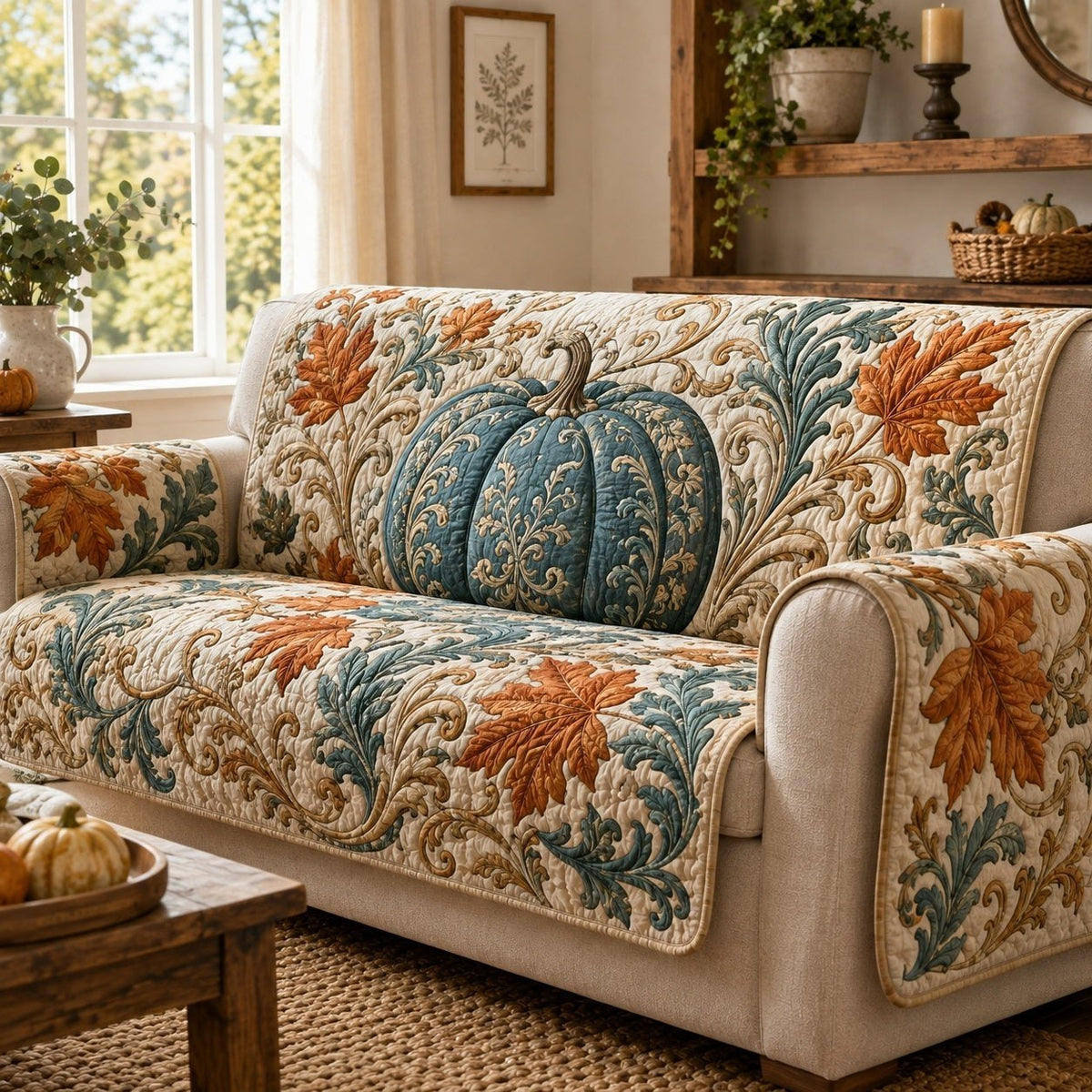 Teal Pumpkin Sofa Cover
