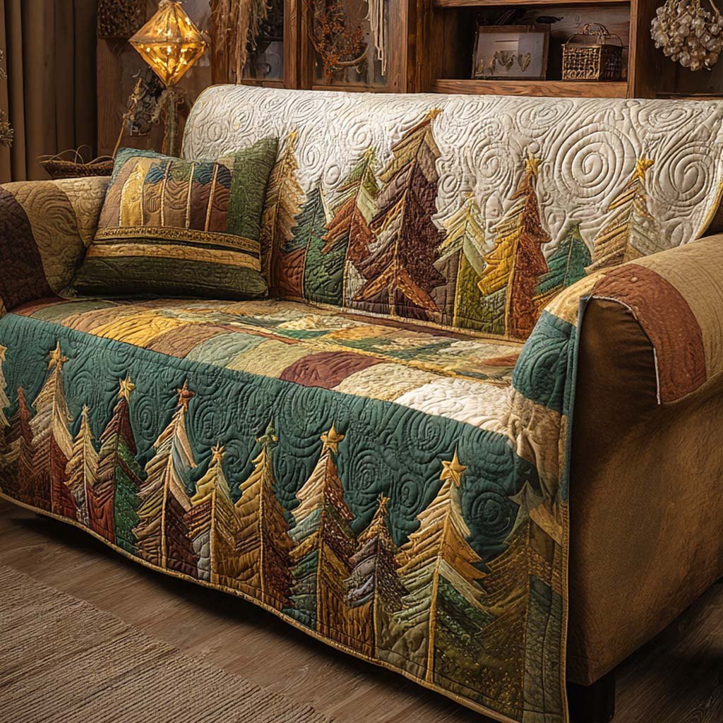 Teal Woodland Christmas Sofa Cover