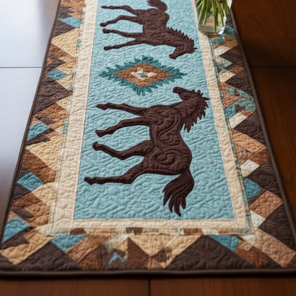 Teal Horses Kitchen Table Runner
