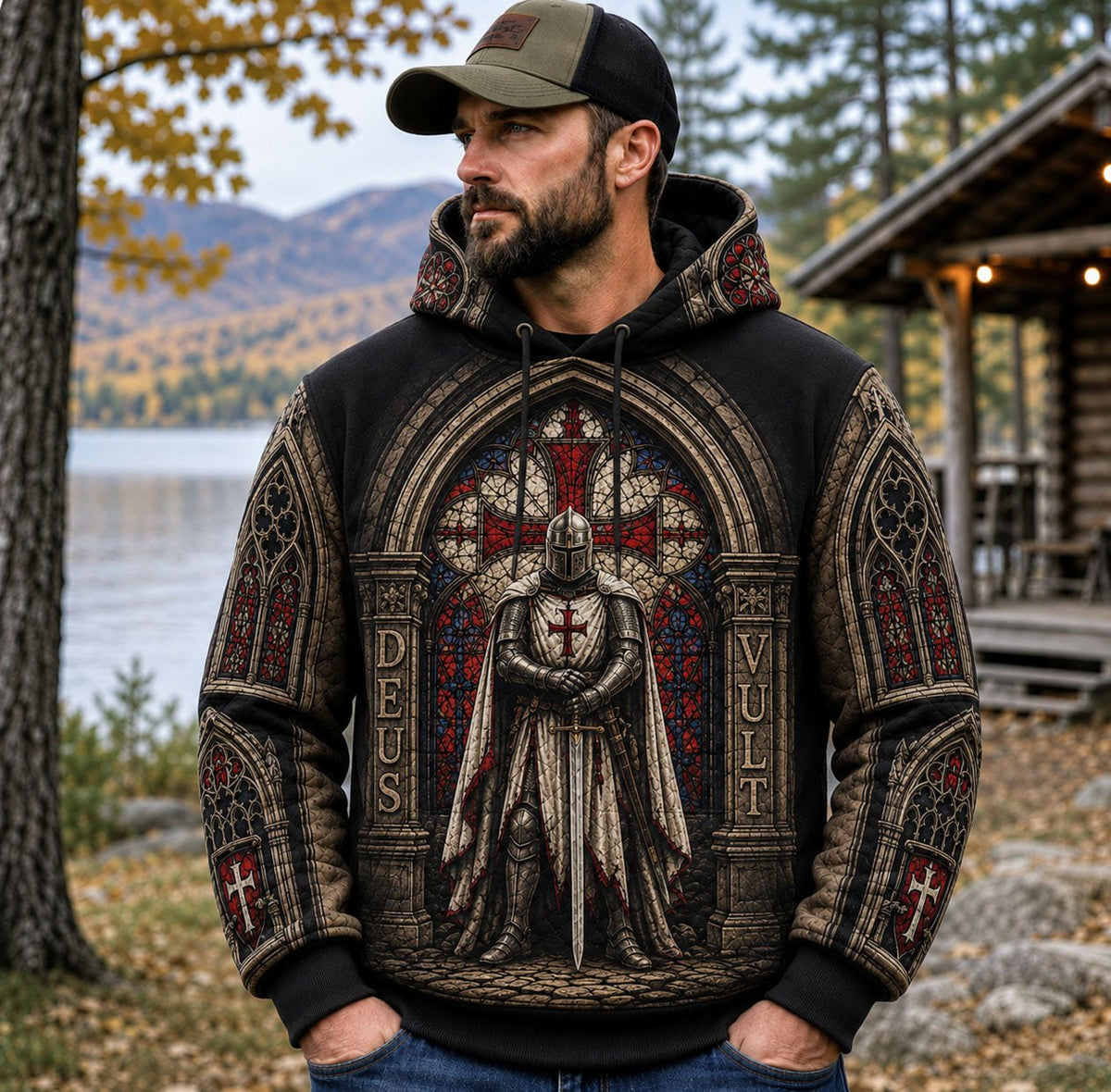 Templar Cathedral Knight hoodie, all-over print