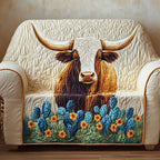 Longhorn Among Cactus and Sunflowers Sofa Cover