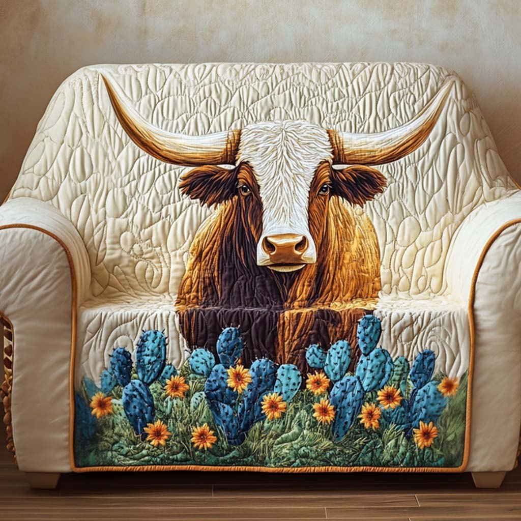 Longhorn Among Cactus and Sunflowers Sofa Cover