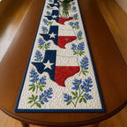 Texas Map with Bluebonnet Blooms Table Runner