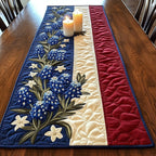 Bluebonnets on Cream and Red Table Runner