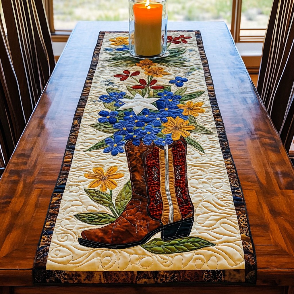 Wildflower Bouquet in Cowboy Boot Table Runner