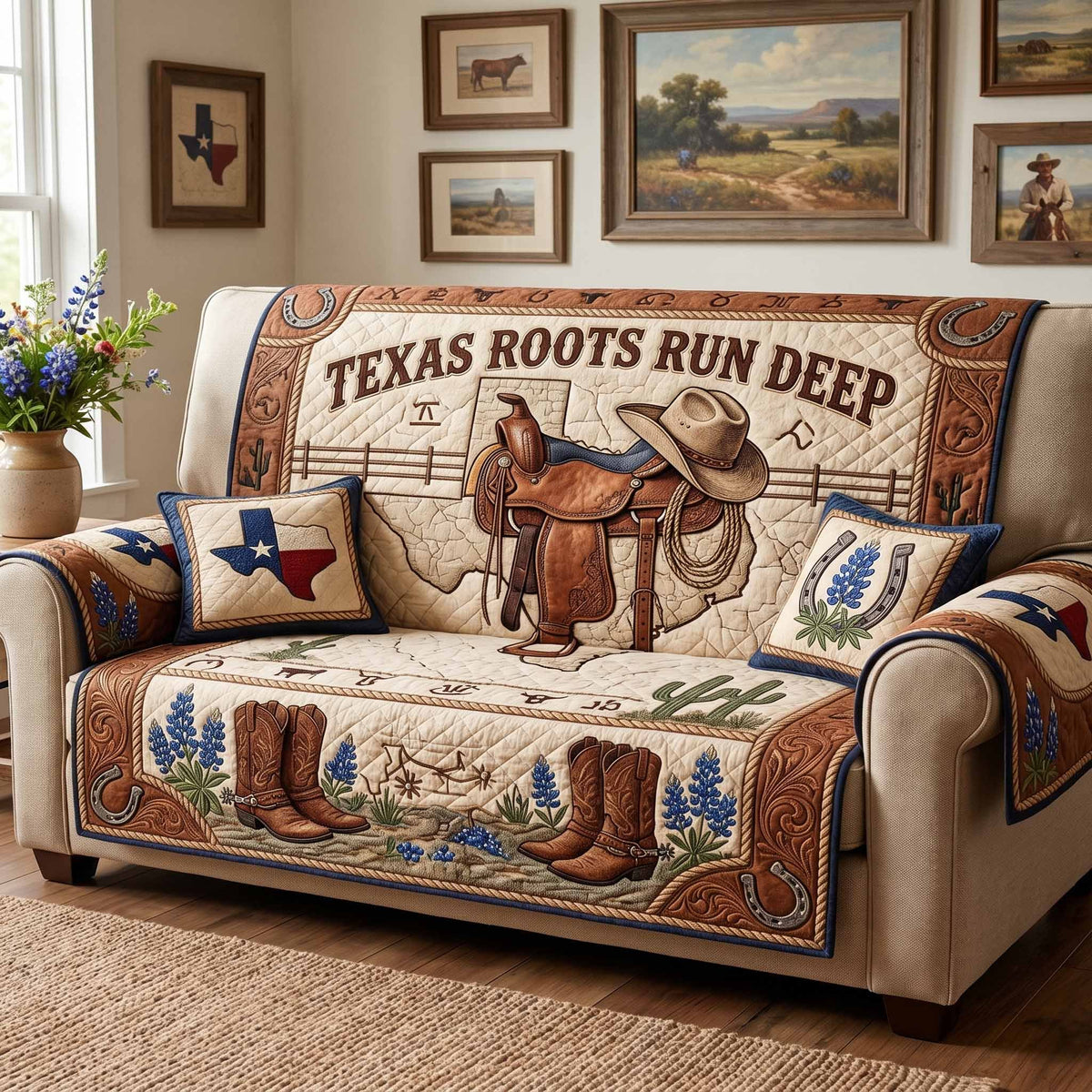 Texas Roots Run Deep Saddle Sofa Cover