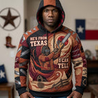 Hes From Texas with a Guitar Cowboy hoodie, all-over print