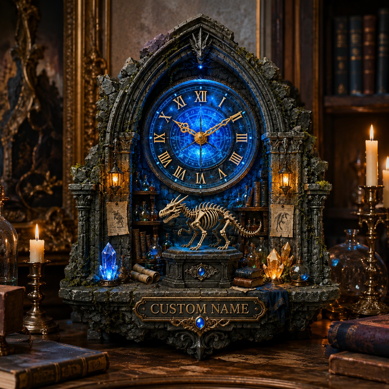 Dragon portal Custom Name Wall Clock — personalized with a custom name