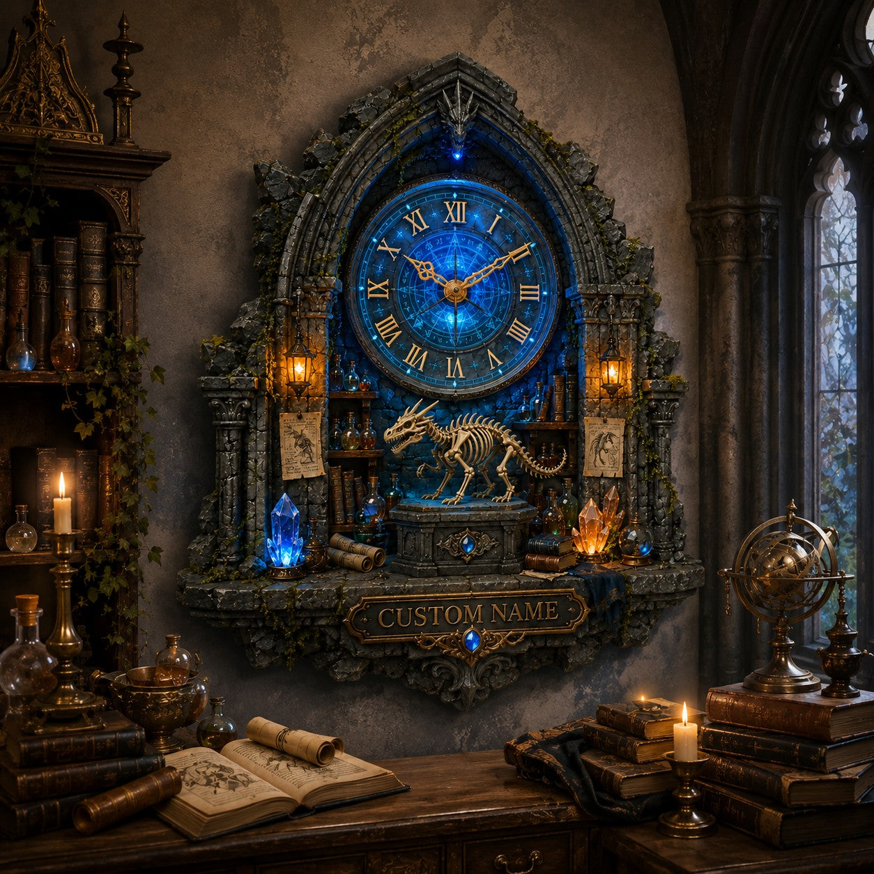 Dragon portal Custom Name Wall Clock — personalized with a custom name