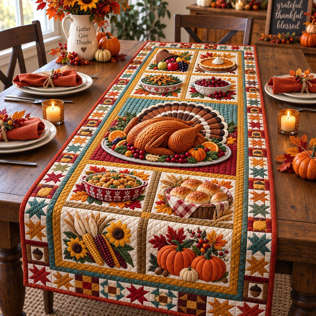 Turkey Platter Harvest Feast Table Runner