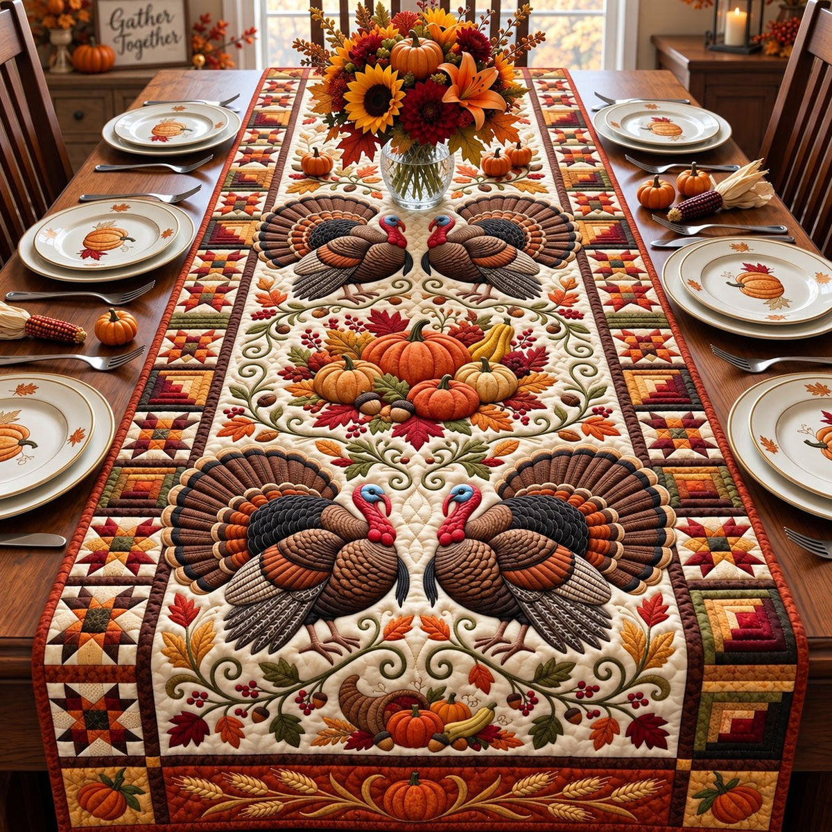Thanksgiving Turkey Gathering Table Runner