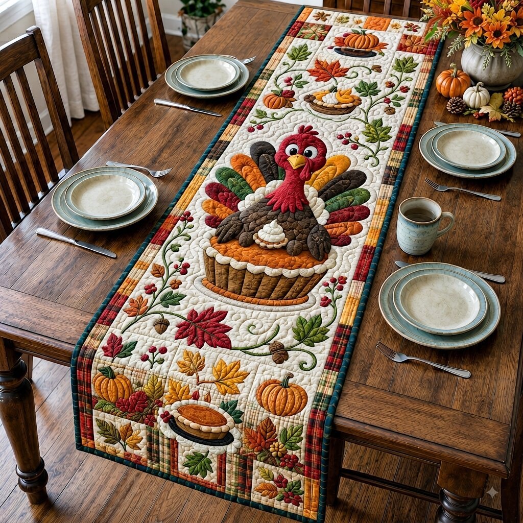 Turkey On Pumpkin Pie Table Runner