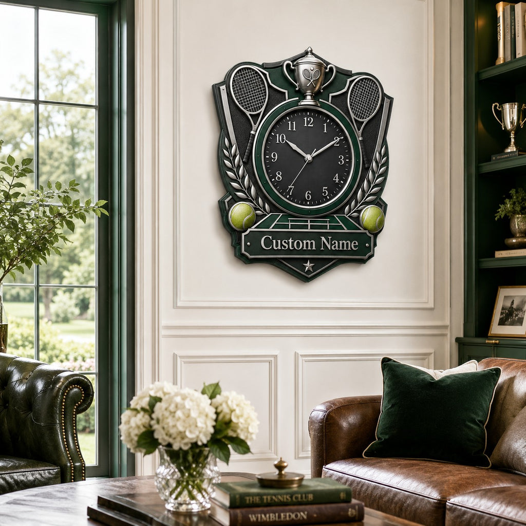 Tennis Custom Name Wall Clock — personalized with a custom name