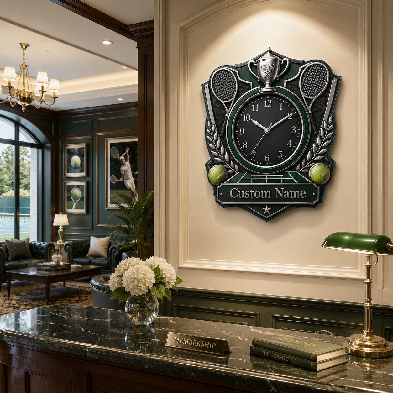 Tennis Custom Name Wall Clock — personalized with a custom name