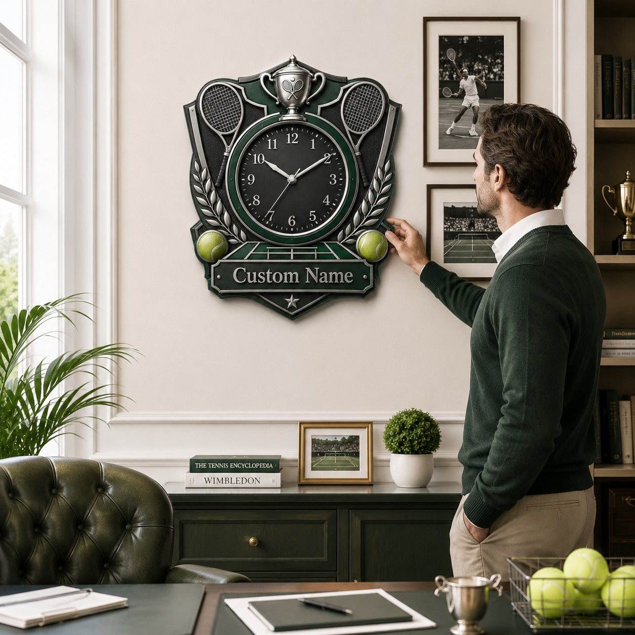 Tennis Custom Name Wall Clock — personalized with a custom name