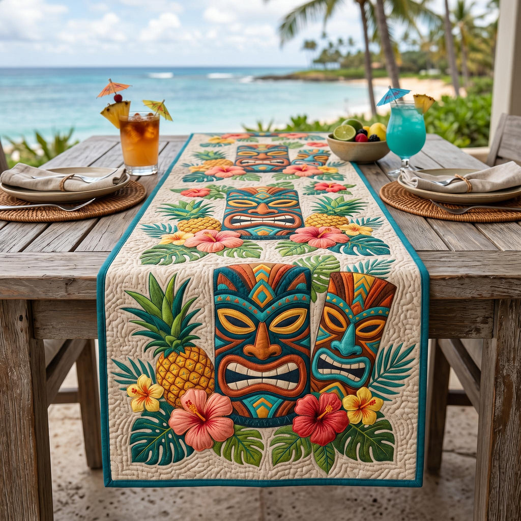 Tiki Faces with Pineapple Table Runner
