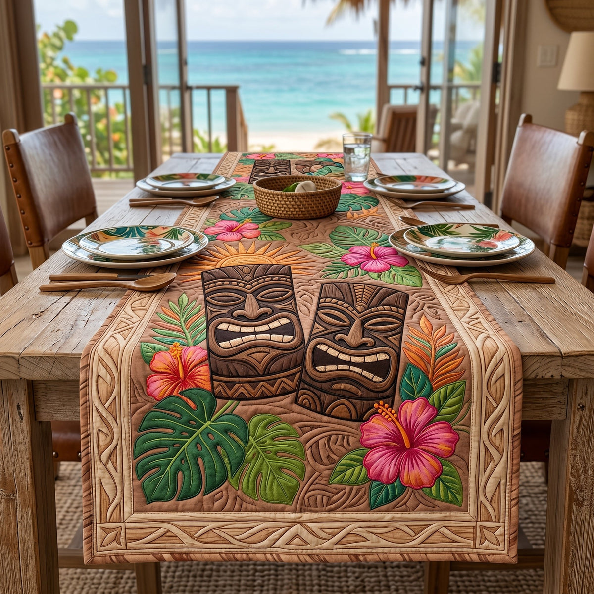 Tiki Totems on Tan Ground Table Runner