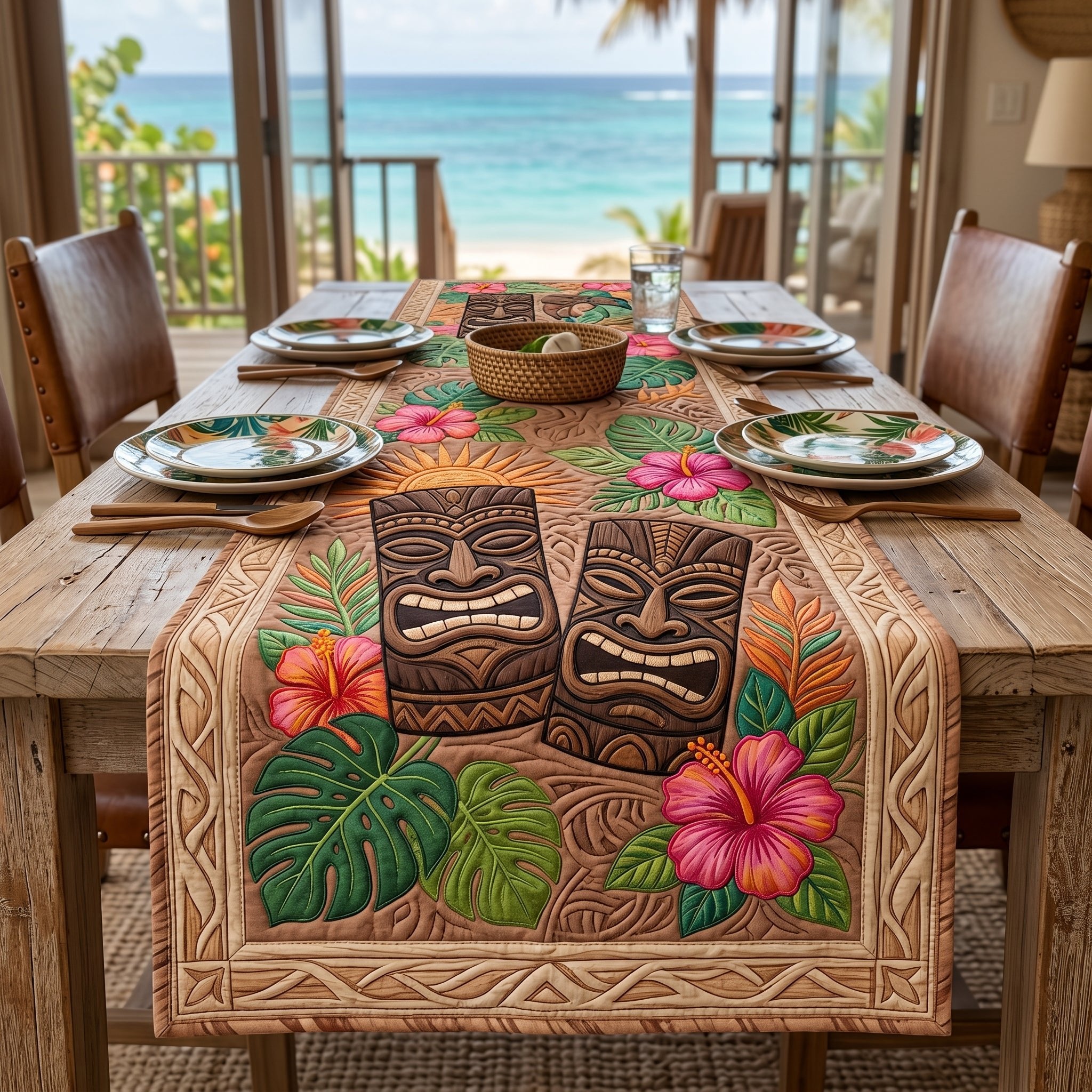 Tiki Totems on Tan Ground Table Runner