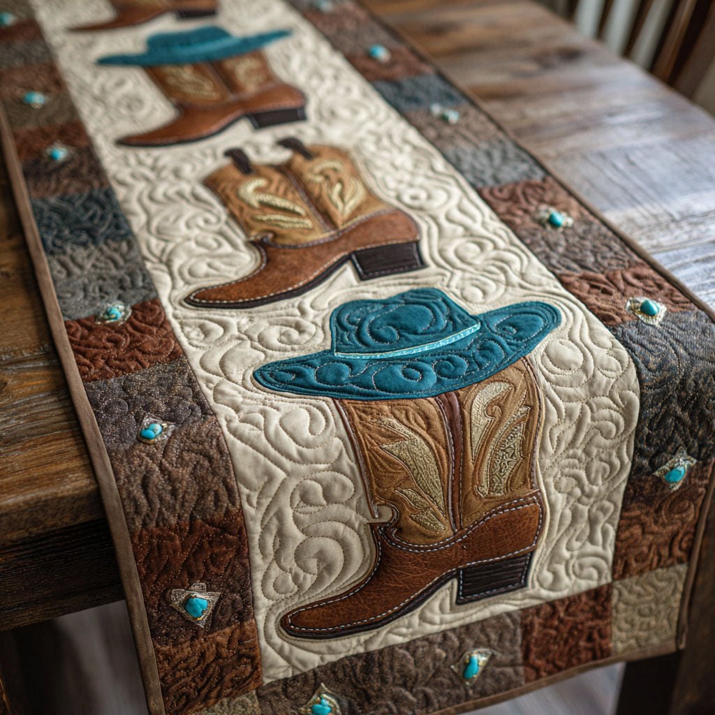 Cowboy Boots with Turquoise Hat Table Runner