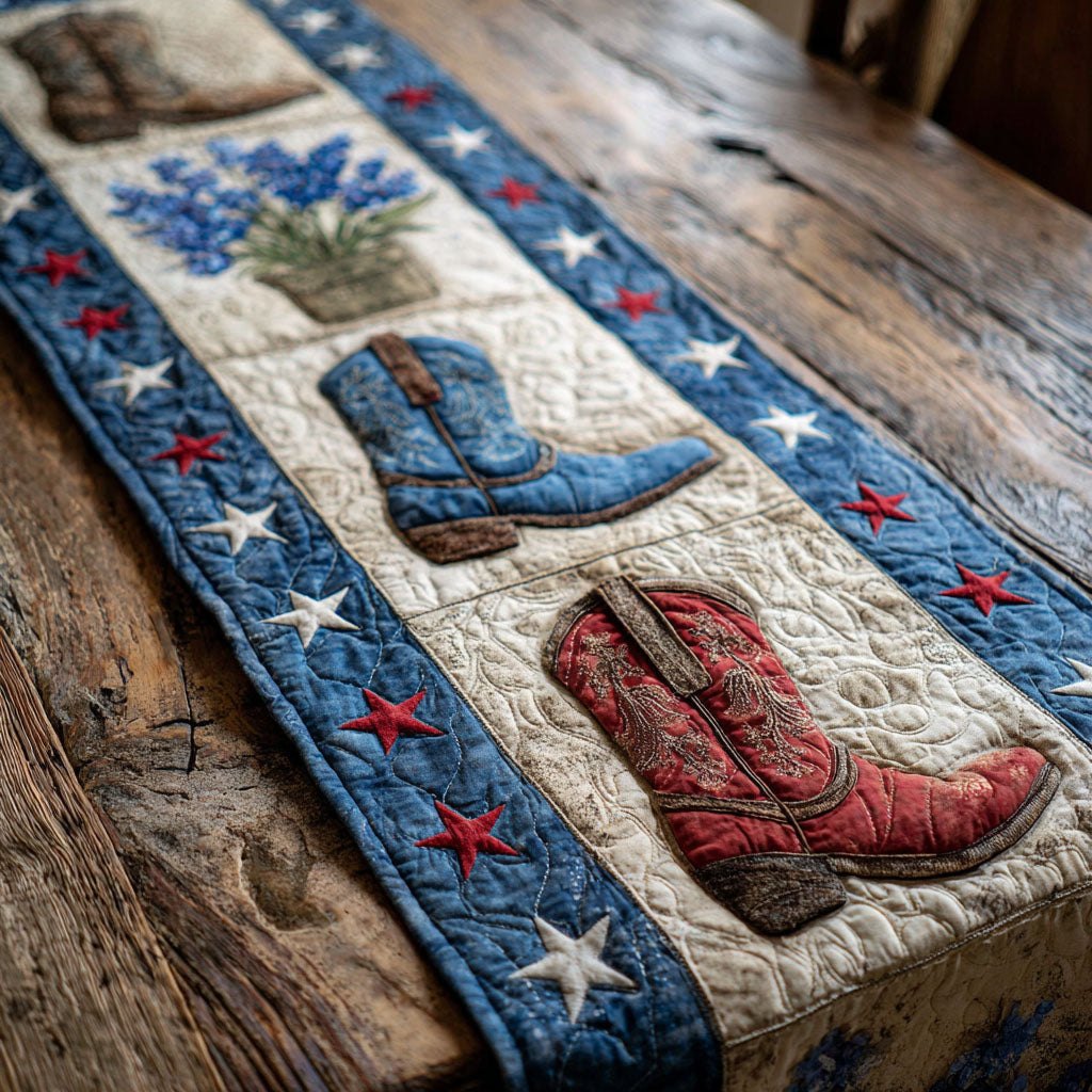 Cowboy Boots on Flag Stripes Table Runner