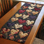 Hearts on Dark Floral Ground Table Runner