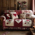 Hearts and Roses on Red and Cream Sofa Cover