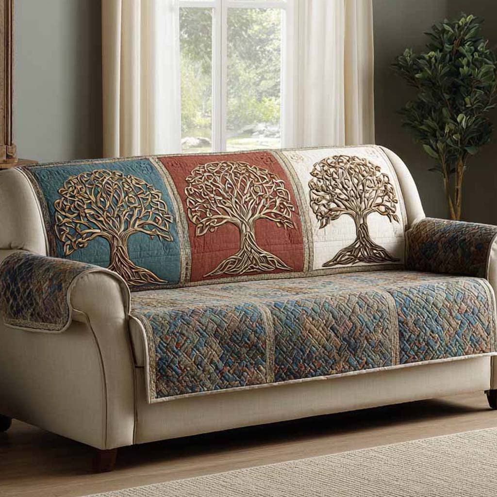 Tree of Life Blocks in Blue and Red Sofa Cover