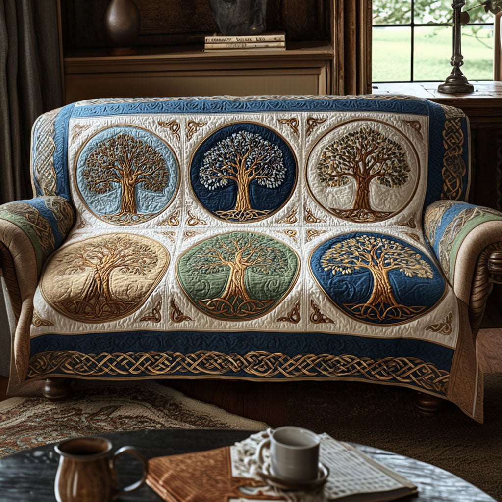 Tree of Life Circles on Blue Sofa Cover