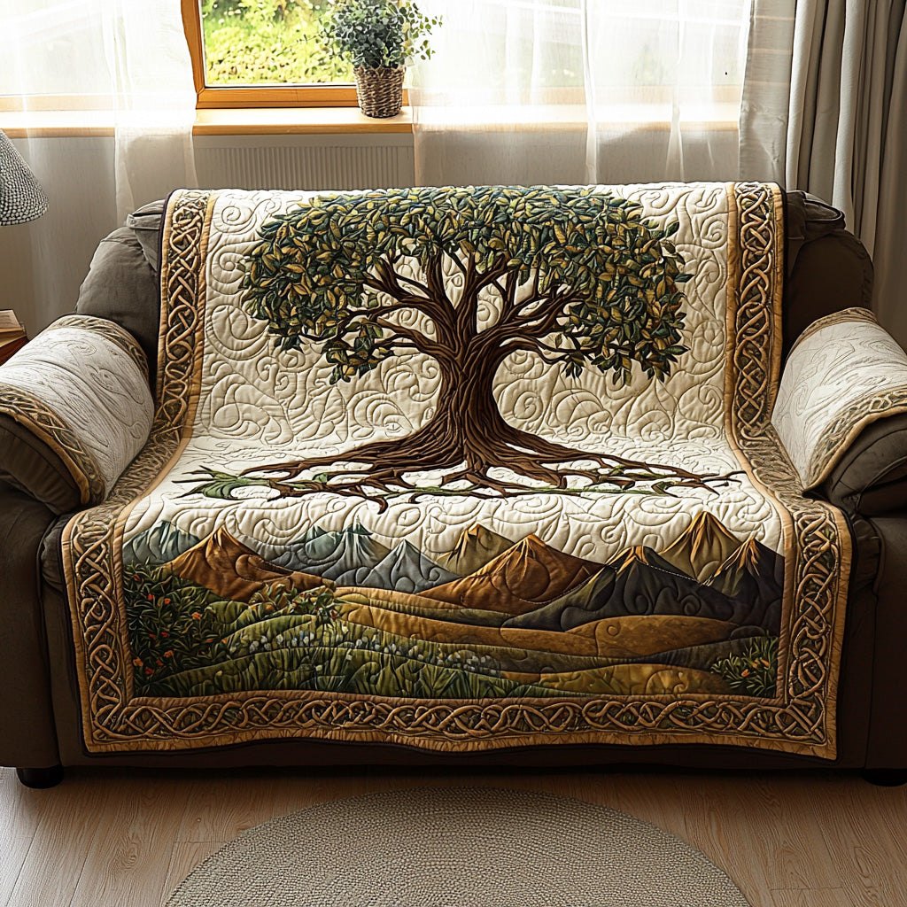 Tree with Roots Over Green Mountains Sofa Cover