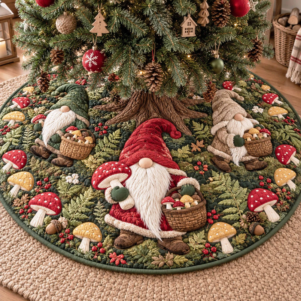 Toadstool Gnome Christmas Tree Skirt