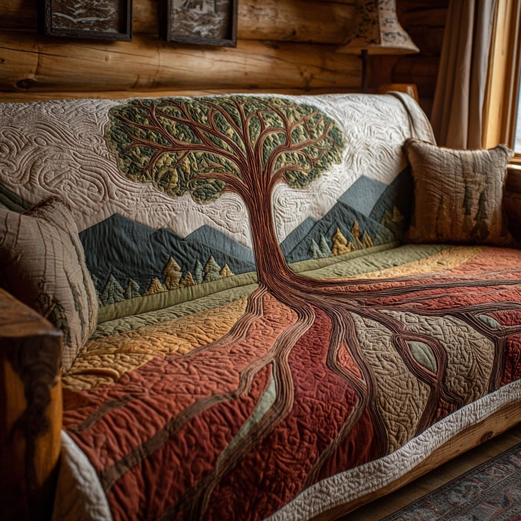 Tree with Red Roots on Mountains Sofa Cover