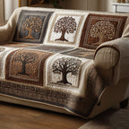 Tree on Brown and Cream Squares Sofa Cover