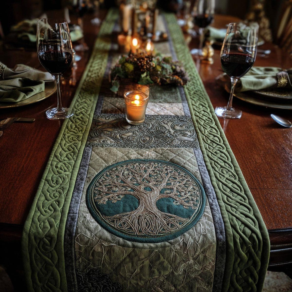 Celtic Tree Medallion on Sage Table Runner