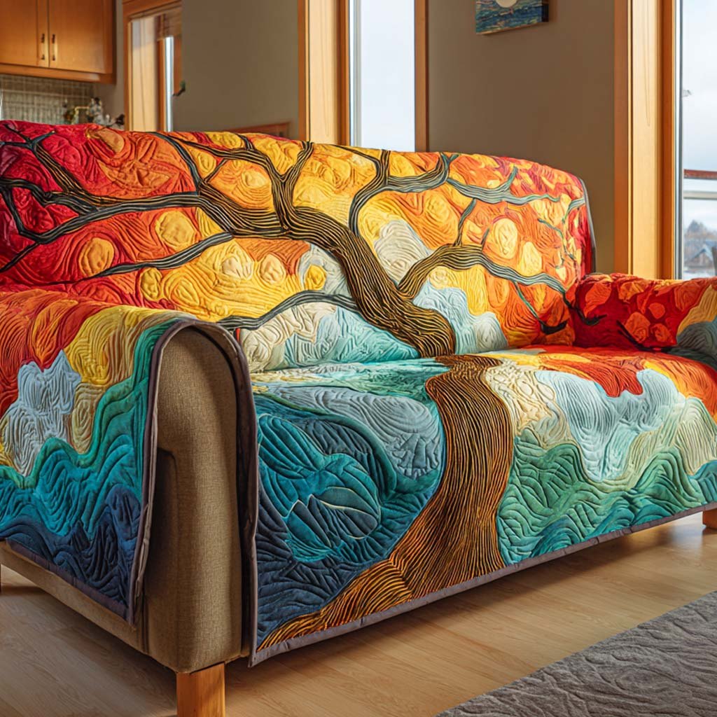 Sunset Tree with Teal Branches Sofa Cover