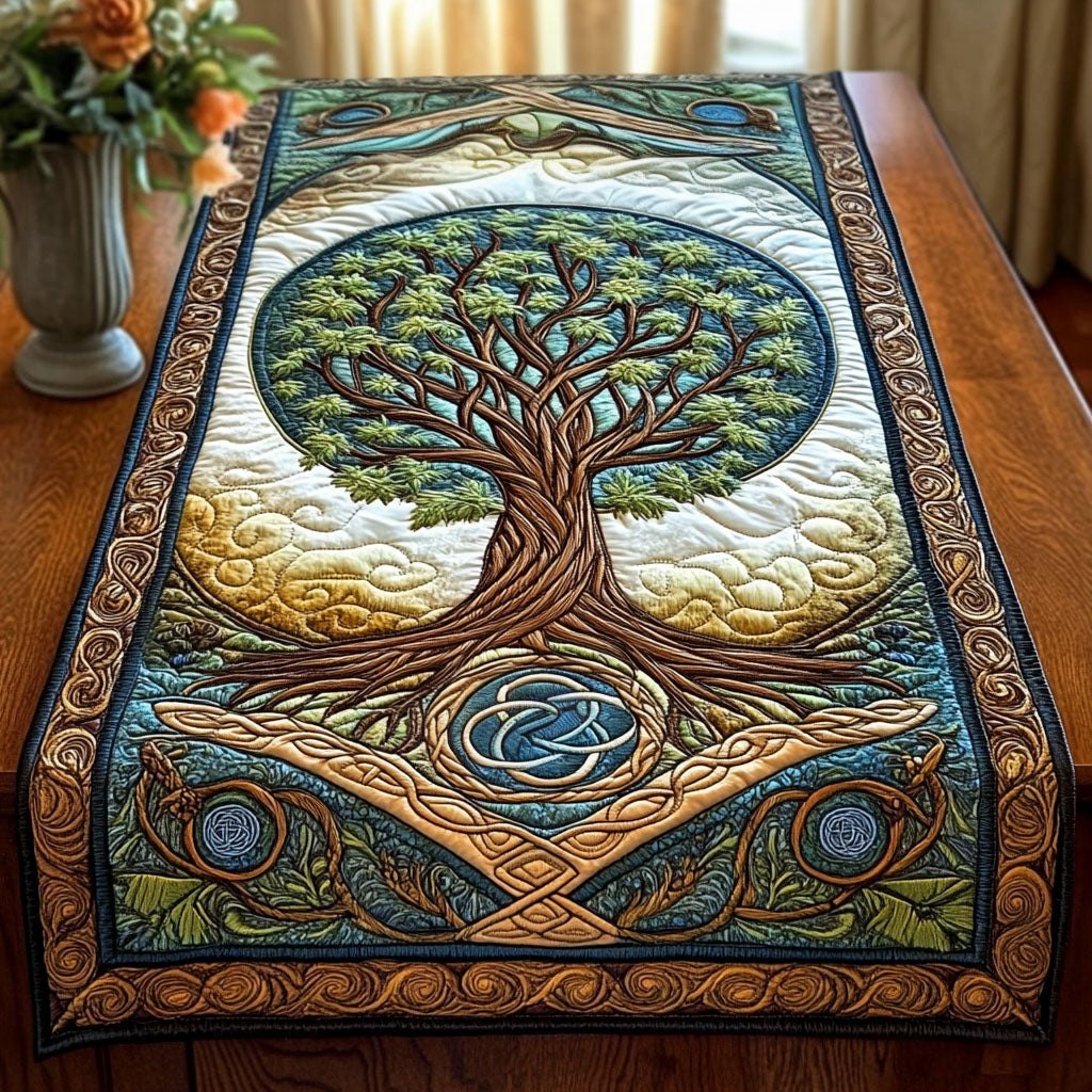 Tree of Life Circle on Blue Table Runner