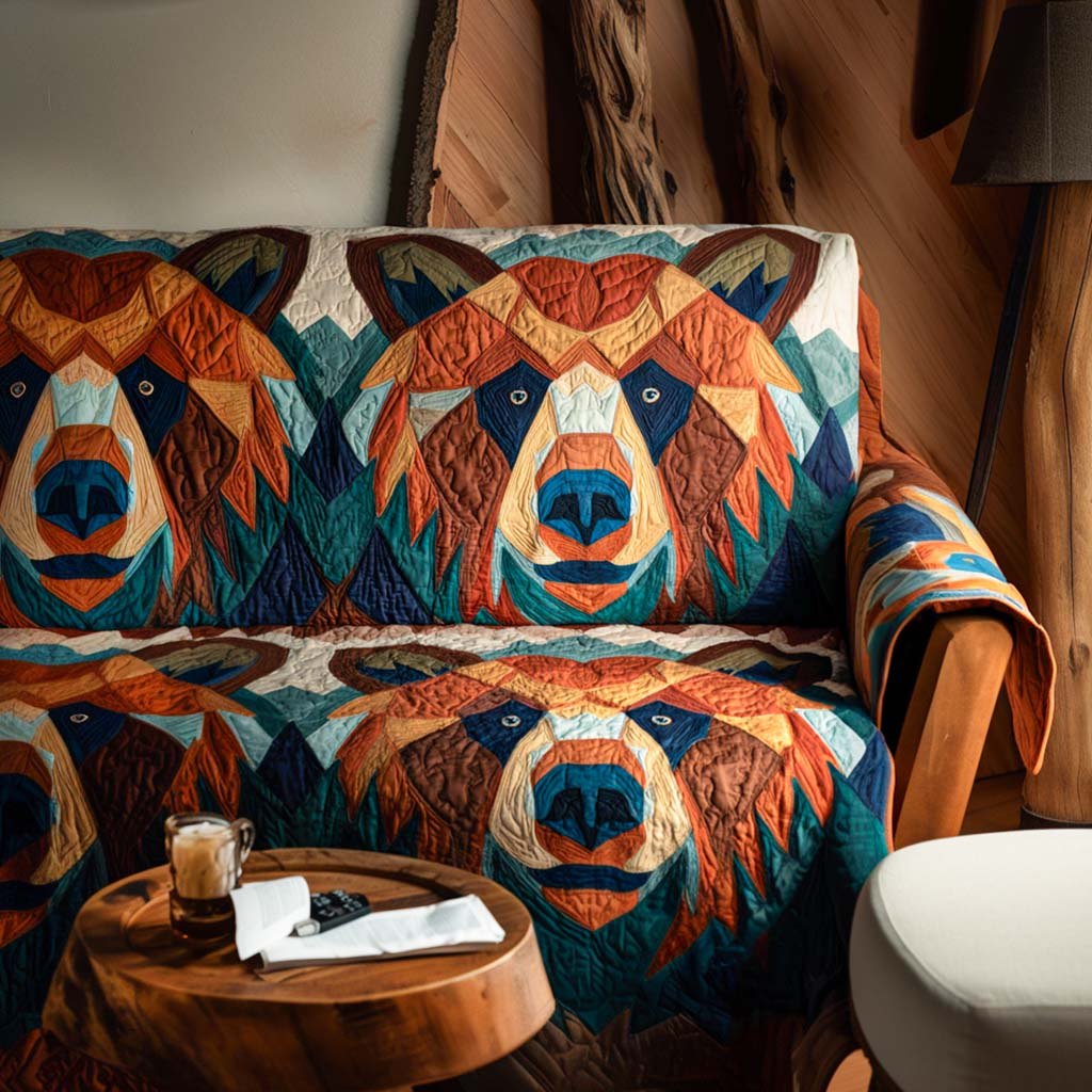 Geometric Bear Faces in Bright Colors Sofa Cover