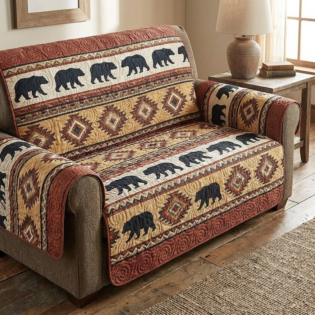 Bear Silhouettes on Tan Southwest Sofa Cover