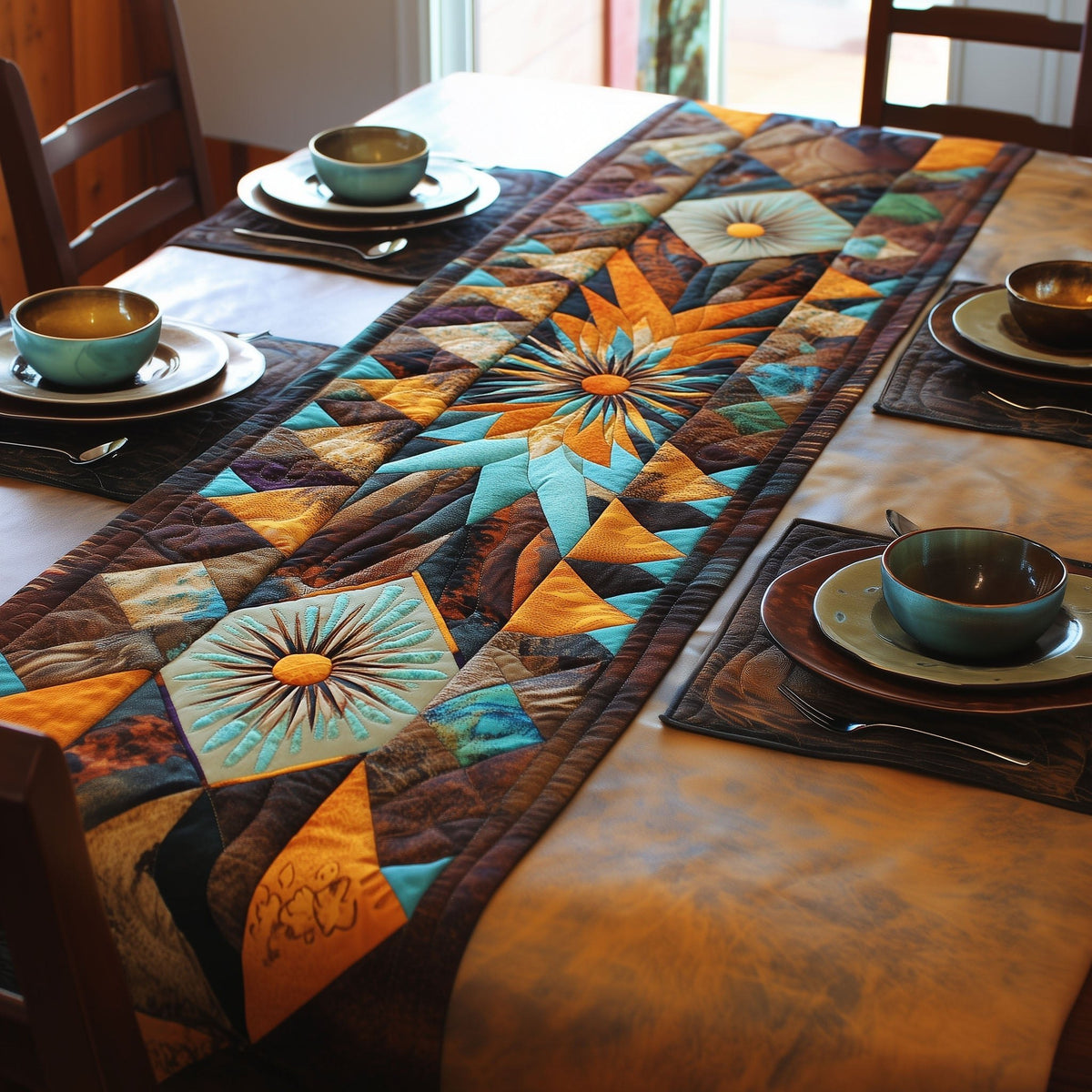 Southwest Star Blocks in Teal Table Runner