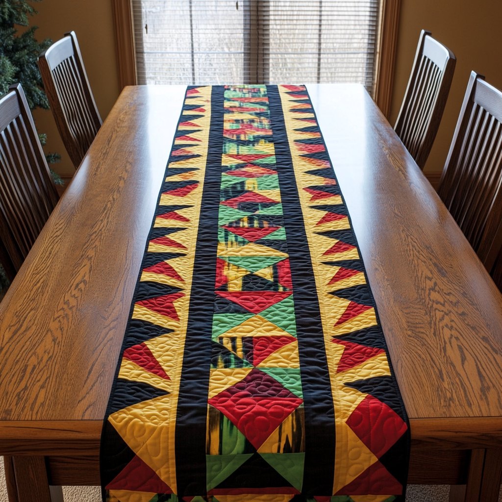 Aztec Stripes in Yellow and Red Table Runner