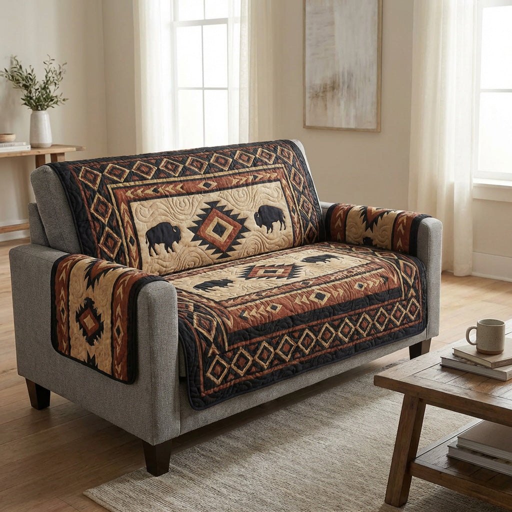 Bison on Brown Southwest Bands Sofa Cover