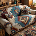 Southwest Diamonds on Blue and Cream Sofa Cover